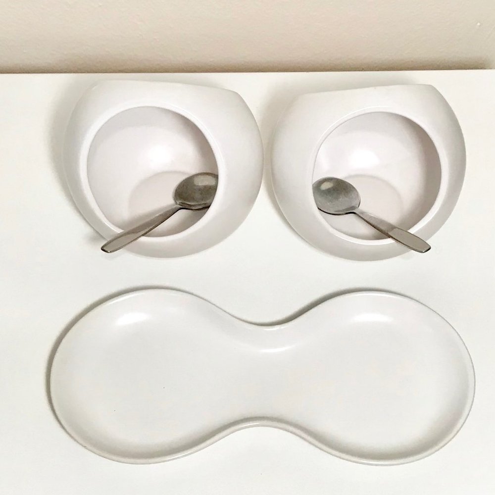 White Ceramic Sepherical Salt Pig Set - Picture 2 of 4